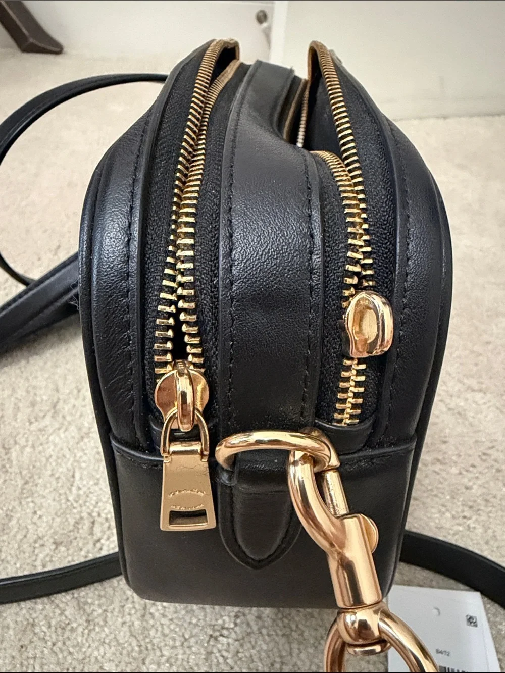 Coach Courage Black Quilted Leather Camera Crossbody with Gold Hardware